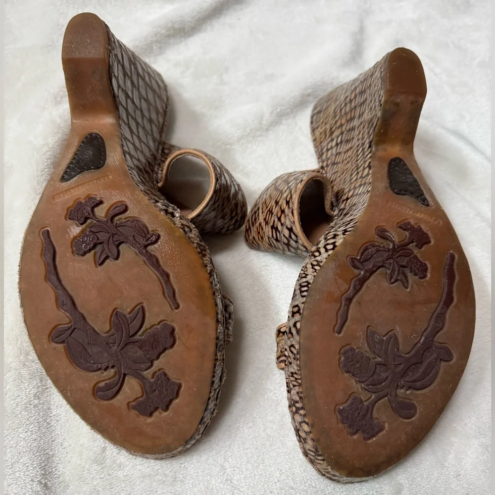 BORN CROWN Snake Print Brown Tan Women's Wedge Sandals size 10 / 42